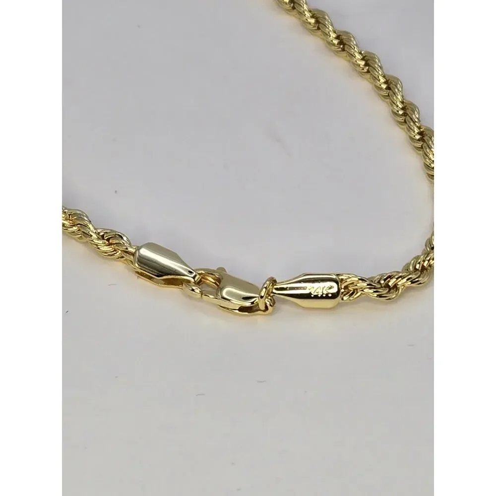 14K Yellow Gold Plated Rope Chain Necklace 3mm 26” Twisted Unisex – 21g – NEW